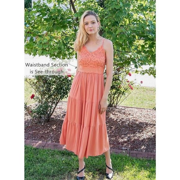 Coral Lace Detail Maxi Dress - Picture 11 of 11